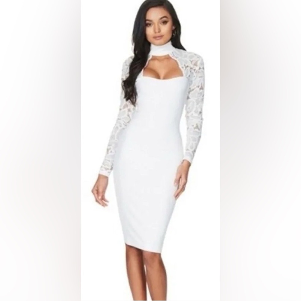 🤍 Nookie White Lace Detail Long Sleeve Sheath Dress | Size Small | NWT
